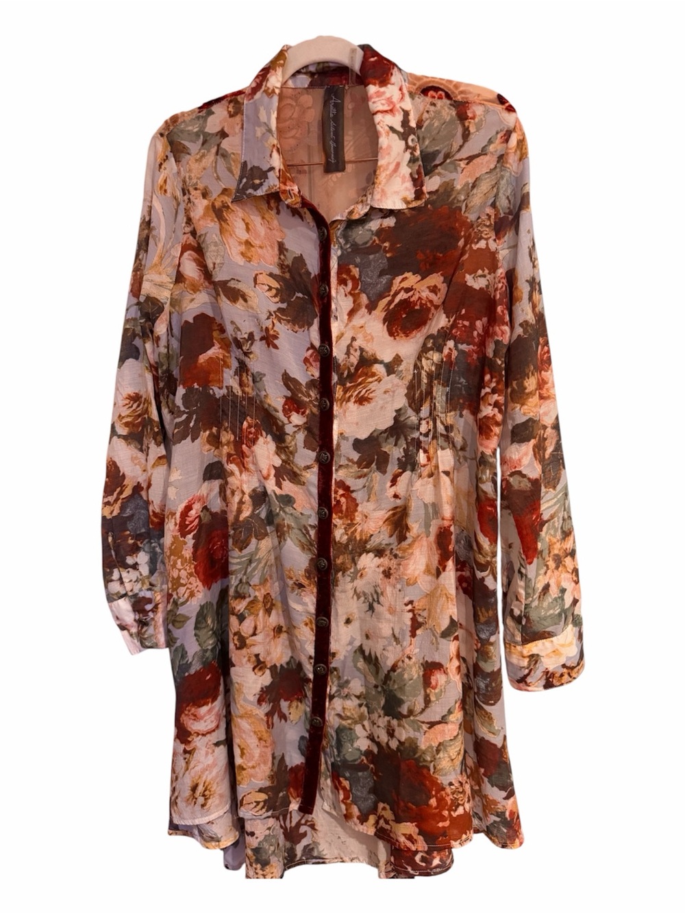 Aratta Floral Button-Front Tunic Top - Rust Multi